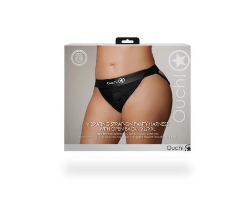 Vibrating Strap-on Panty Harness with Open Back - XL/XXL - Black