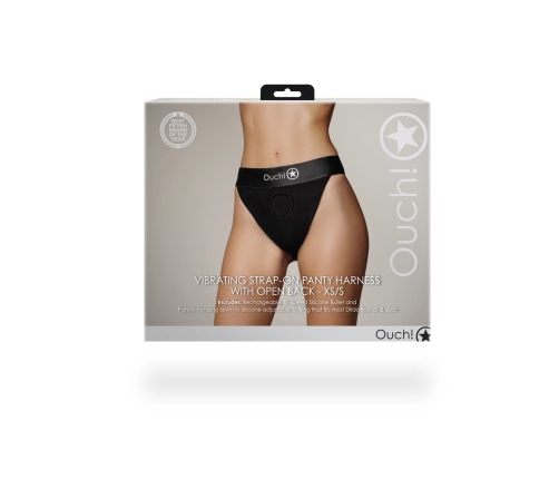Vibrating Strap-on Panty Harness with Open Back - XS/S - Black