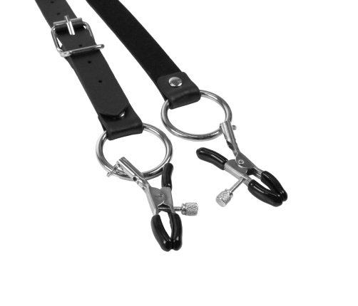 Ouch! Labia Spreader Adjustable Thigh Straps Black - PU Leather System