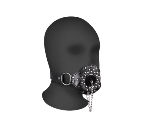 Open Mouth Gag with Plug Stopper - Black