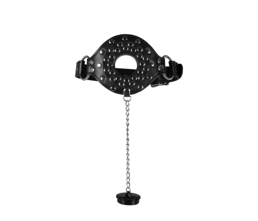 Open Mouth Gag with Plug Stopper - Black