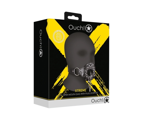 Open Mouth Gag with Plug Stopper - Black