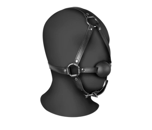 Head Harness with Solid Ball Gag - Black