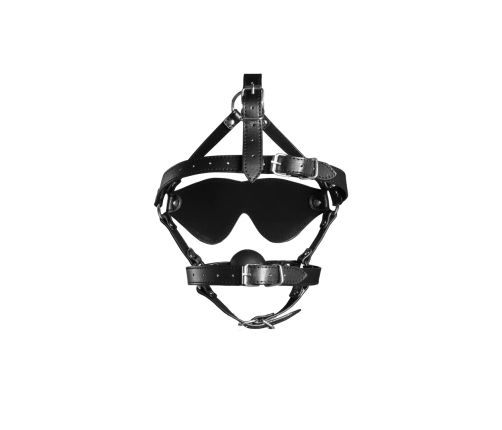 Blindfolded Head Harness with Solid Ball Gag - Black