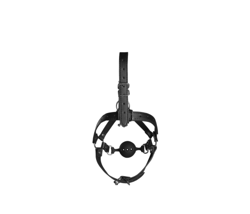 Head Harness with Breathable Ball Gag and Nose Hooks - Black