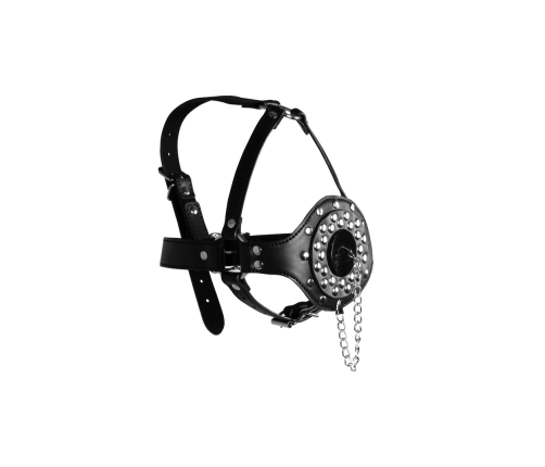 Open Mouth Gag Head Harness with Plug Stopper - Black