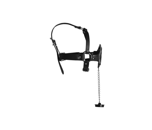 Open Mouth Gag Head Harness with Plug Stopper - Black