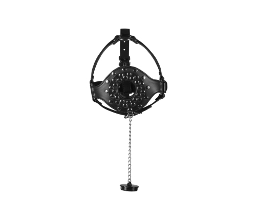 Open Mouth Gag Head Harness with Plug Stopper - Black
