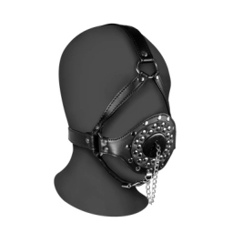Open Mouth Gag Head Harness with Plug Stopper - Black