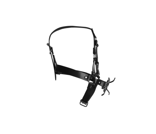 Head Harness with Spider Gag and Nose Hooks - Black