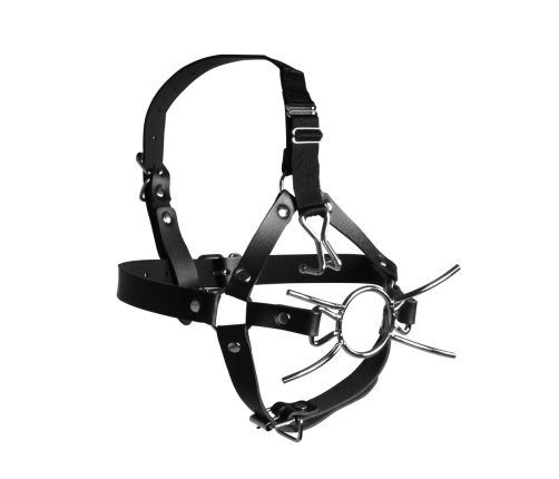 Head Harness with Spider Gag and Nose Hooks - Black