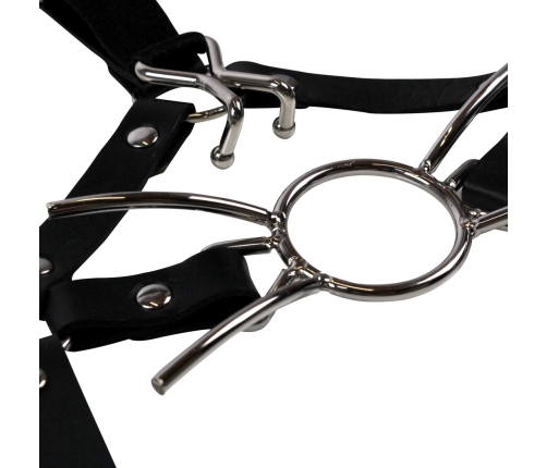 Head Harness with Spider Gag and Nose Hooks - Black