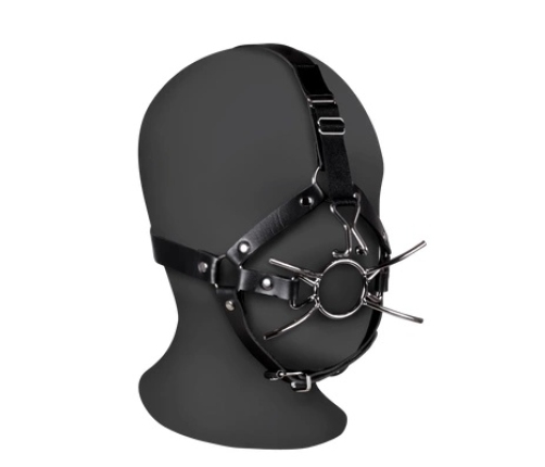 Head Harness with Spider Gag and Nose Hooks - Black