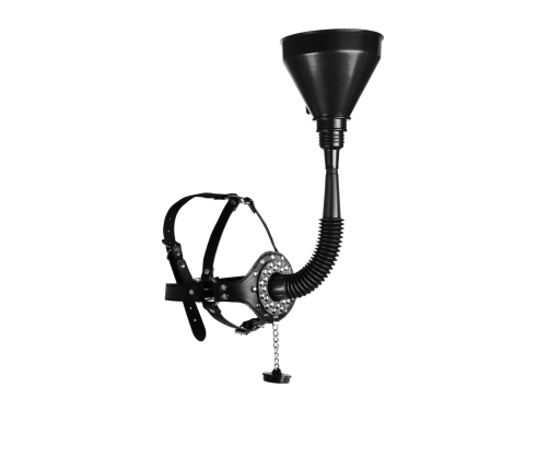 Open Mouth Gag Head Harness with Funnel - Black