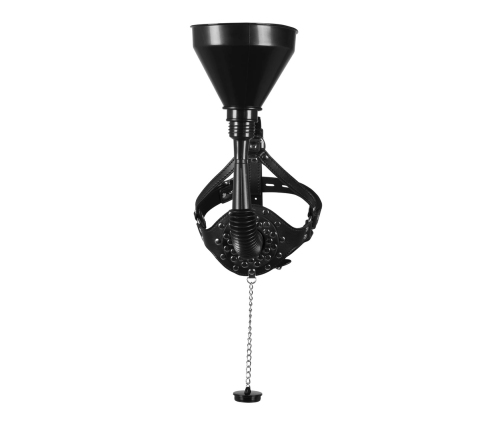 Open Mouth Gag Head Harness with Funnel - Black