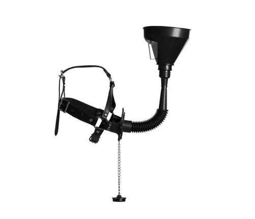 Open Mouth Gag Head Harness with Funnel - Black