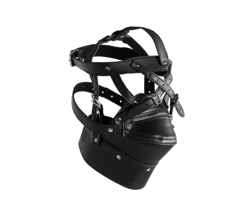 Head Harness with Zip-up Mouth and Lock - Black