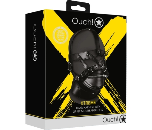 Head Harness with Zip-up Mouth and Lock - Black