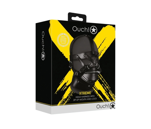 Head Harness with Zip-up Mouth and Lock - Black