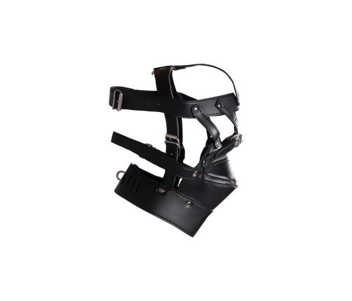 Head Harness with Zip-up Mouth and Lock - Black