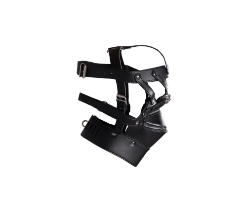 Head Harness with Zip-up Mouth and Lock - Black