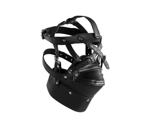 Head Harness with Zip-up Mouth and Lock - Black