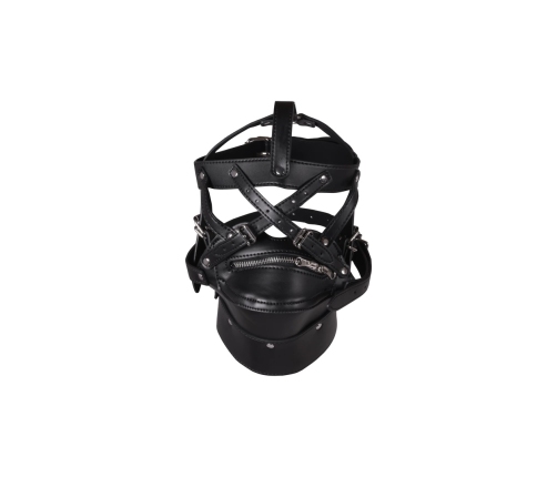 Head Harness with Zip-up Mouth and Lock - Black