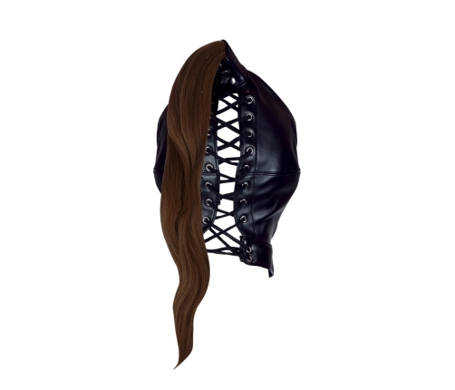 Mask with Brown Ponytail - Black