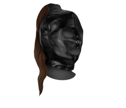 Mask with Brown Ponytail - Black