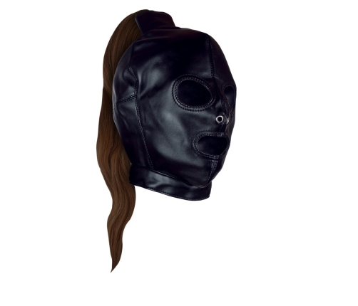 Mask with Brown Ponytail - Black