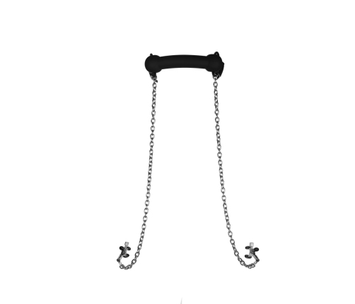 Silicone Bit Gag with Nipple Clamps - Black