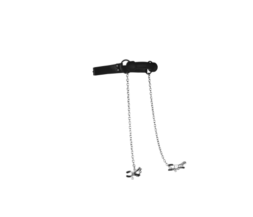Silicone Bit Gag with Nipple Clamps - Black