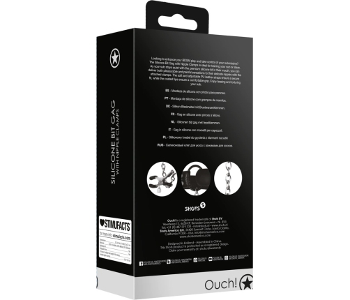 Silicone Bit Gag with Nipple Clamps - Black