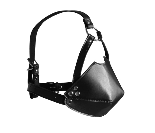 Head Harness with Mouth Cover and Solid Ball Gag - Black