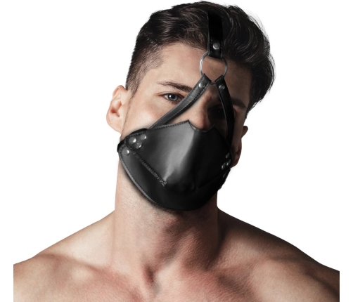 Head Harness with Mouth Cover and Solid Ball Gag - Black