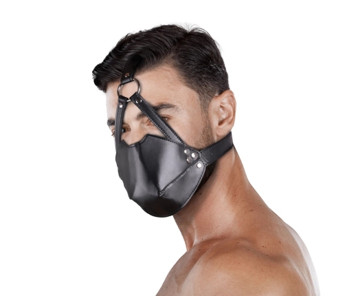 Head Harness with Mouth Cover and Breathable Ball Gag - Black