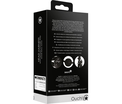 Head Harness with Mouth Cover and Breathable Ball Gag - Black