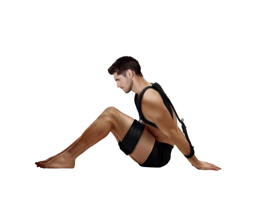 Body Harness with Thigh and Hand Cuffs - Black