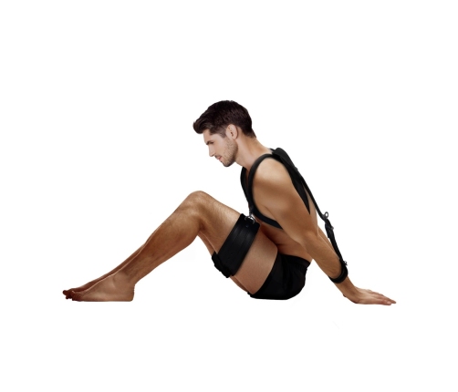 Body Harness with Thigh and Hand Cuffs - Black