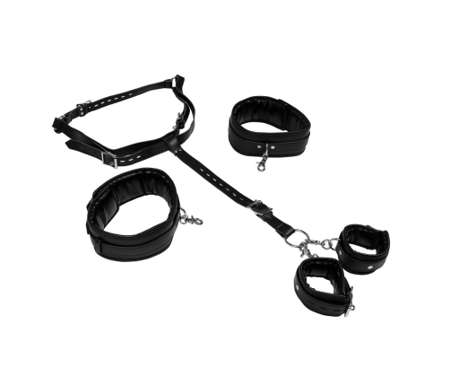Body Harness with Thigh and Hand Cuffs - Black