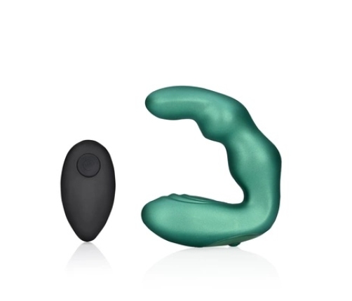 Bent Vibrating Prostate Massager with Remote Control - Metallic Green