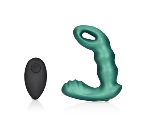 Beaded Vibrating Prostate Massager with Remote Control - Metallic Green