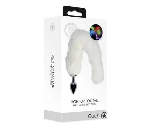 Light-up Fox Tail with Metal Butt Plug - White