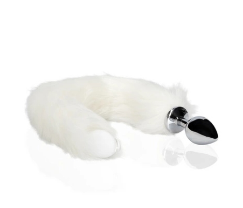 Light-up Fox Tail with Metal Butt Plug - White