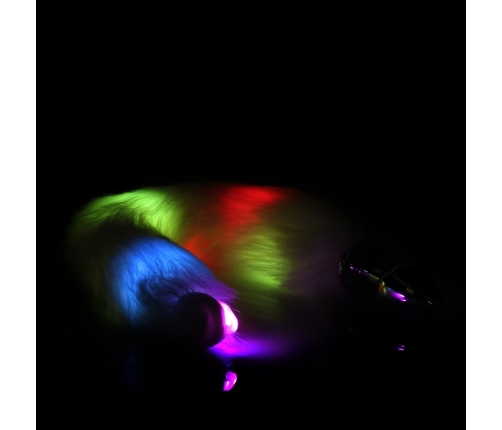 Light-up Fox Tail with Metal Butt Plug - White