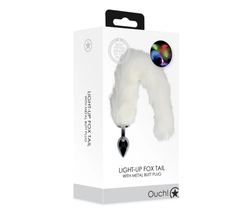 Light-up Fox Tail with Metal Butt Plug - White