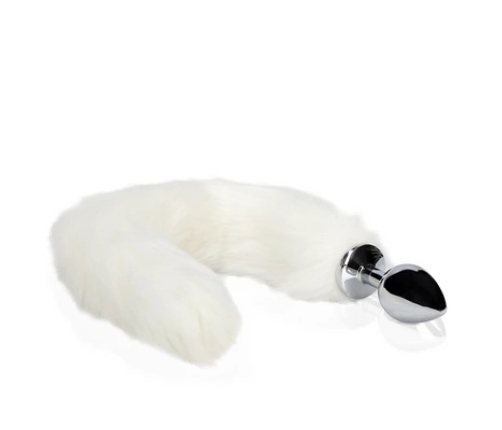 Fox Tail with Metal Butt Plug - White