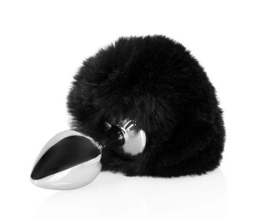 Bunny Tail with Metal Butt Plug - Black