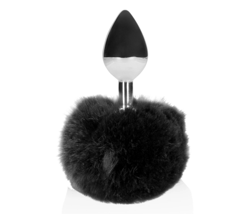 Bunny Tail with Metal Butt Plug - Black