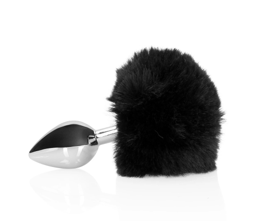 Bunny Tail with Metal Butt Plug - Black